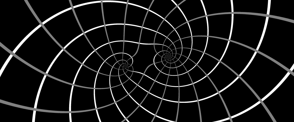 Grid of streamlines (white) and constant velocity potential lines (grey) in simple, two-element flow field